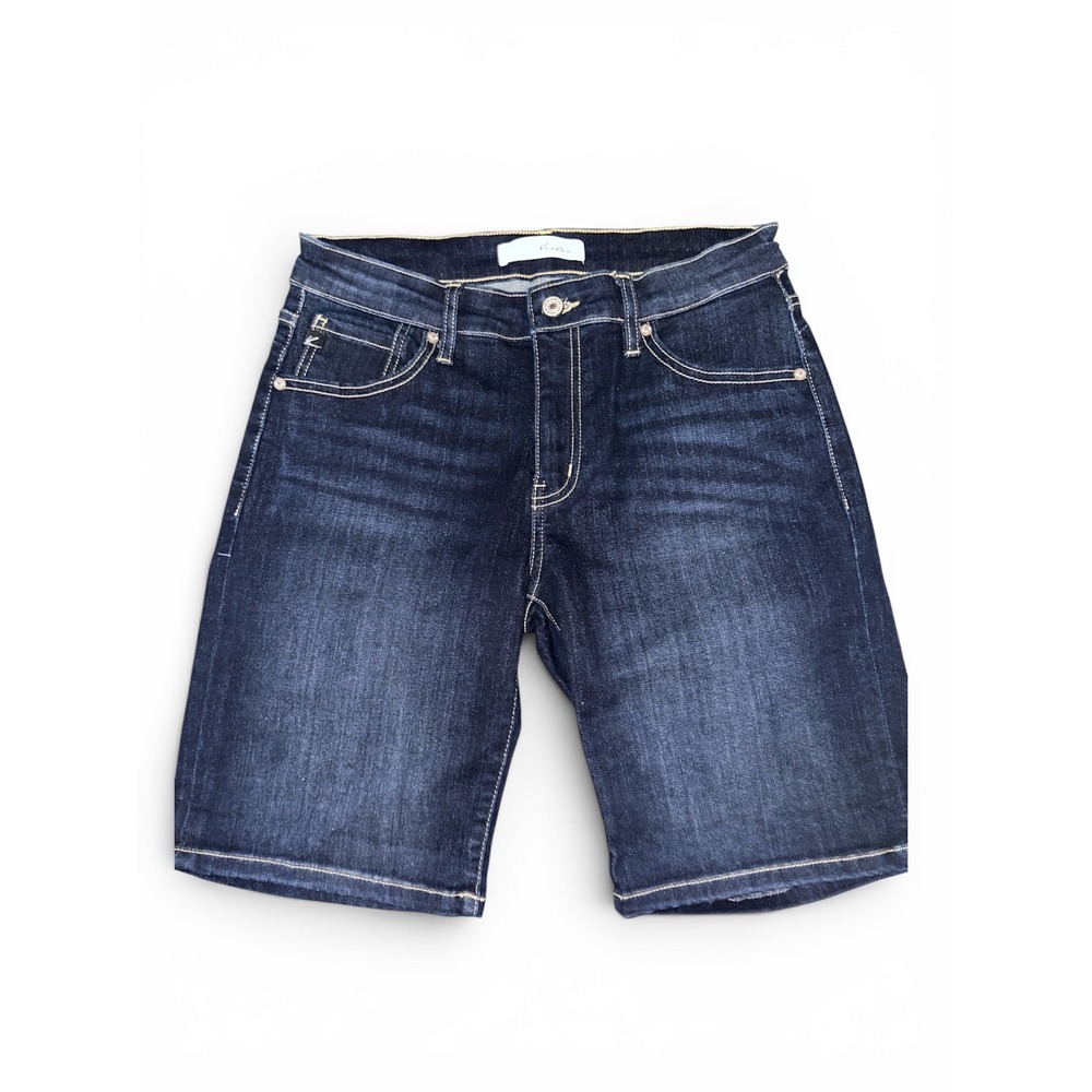 KanCan Womens Dark Wash Denim Bermuda Shorts KC8614D Size L Stretch Mid Rise